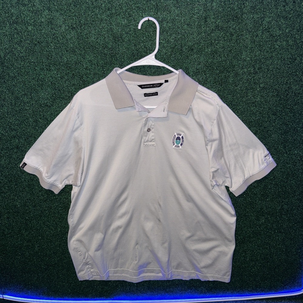 Glenmuir St. Andrew's Club Polo Men's Size XL Gray White Striped Polo Shirt J18